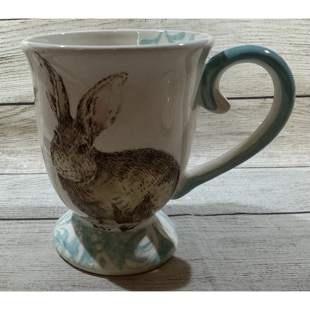Maxcera Footed Cottontail Bunny & Floral Coffee Mug Cup Oversized 18 oz